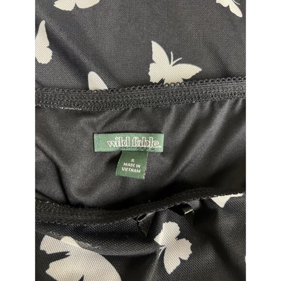 Wild Fable Black White Butterfly Mini Slip Skirt Ruffle Hem Bow Pull on Small - Picture 4 of 5